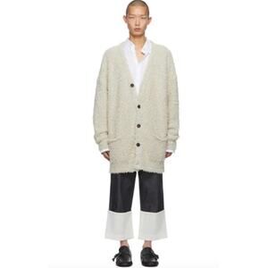 Loewe Men's Beige Yzzuf Cardigan Sweater Size XL Linen Wool Blend Shaggy Cream
